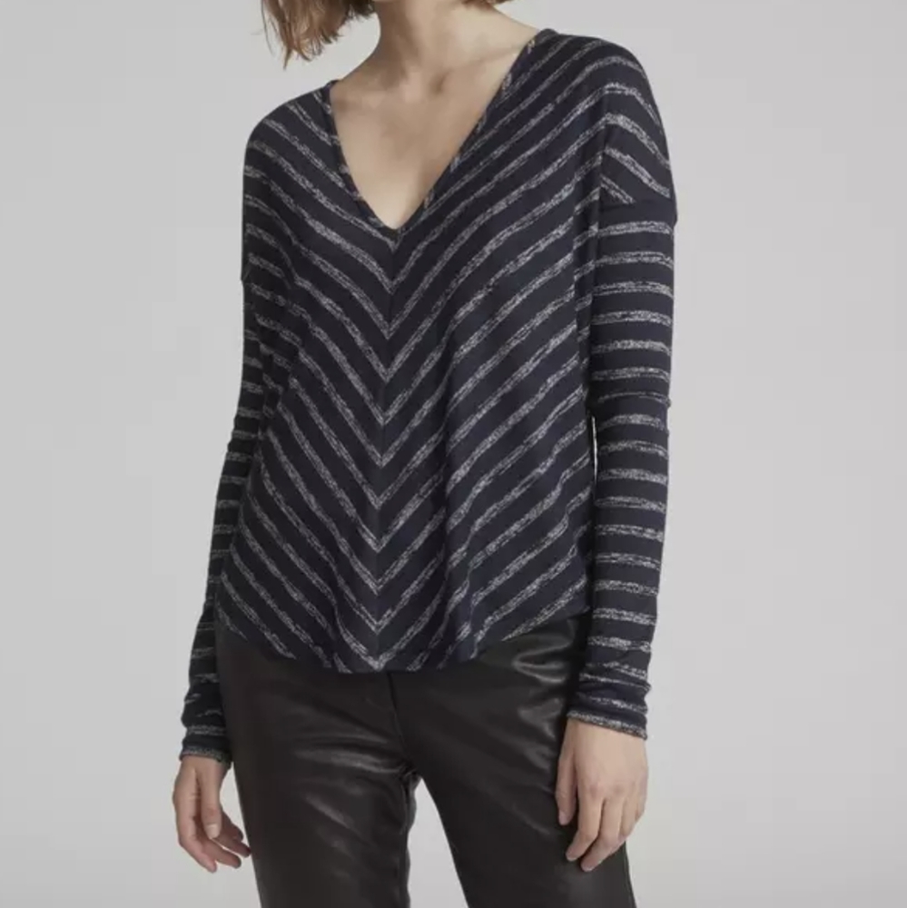 Rag & Bone Striped Hudson Vee Long Sleeve Tee Size Small